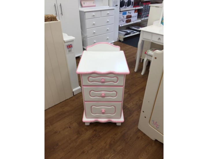 3 Drawer Bedside Unit White and Pink